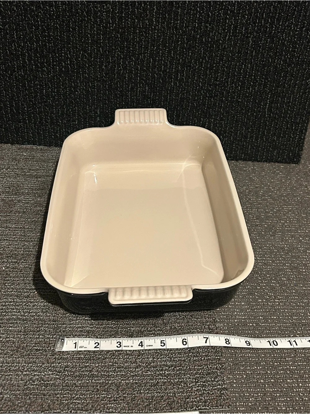 Le Creuset Cream and Black Rectangular Ceramic Baker